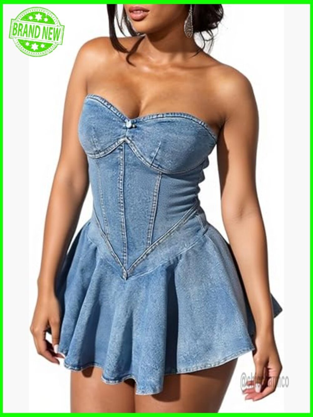 Strapless Denim Mini Dress Sexy Corset Tube A Line Summer Clubwear